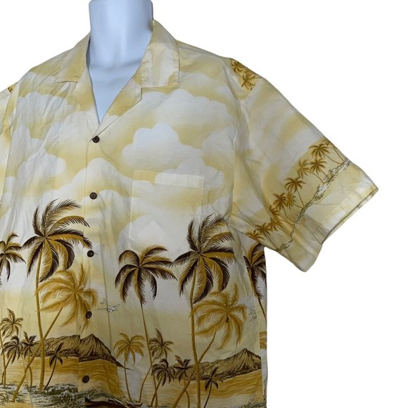 Vintage Ky's Yellow Airplane Beach Volcano Hawaiian Aloha Shirt Men's 2XL - Picture 5 of 10